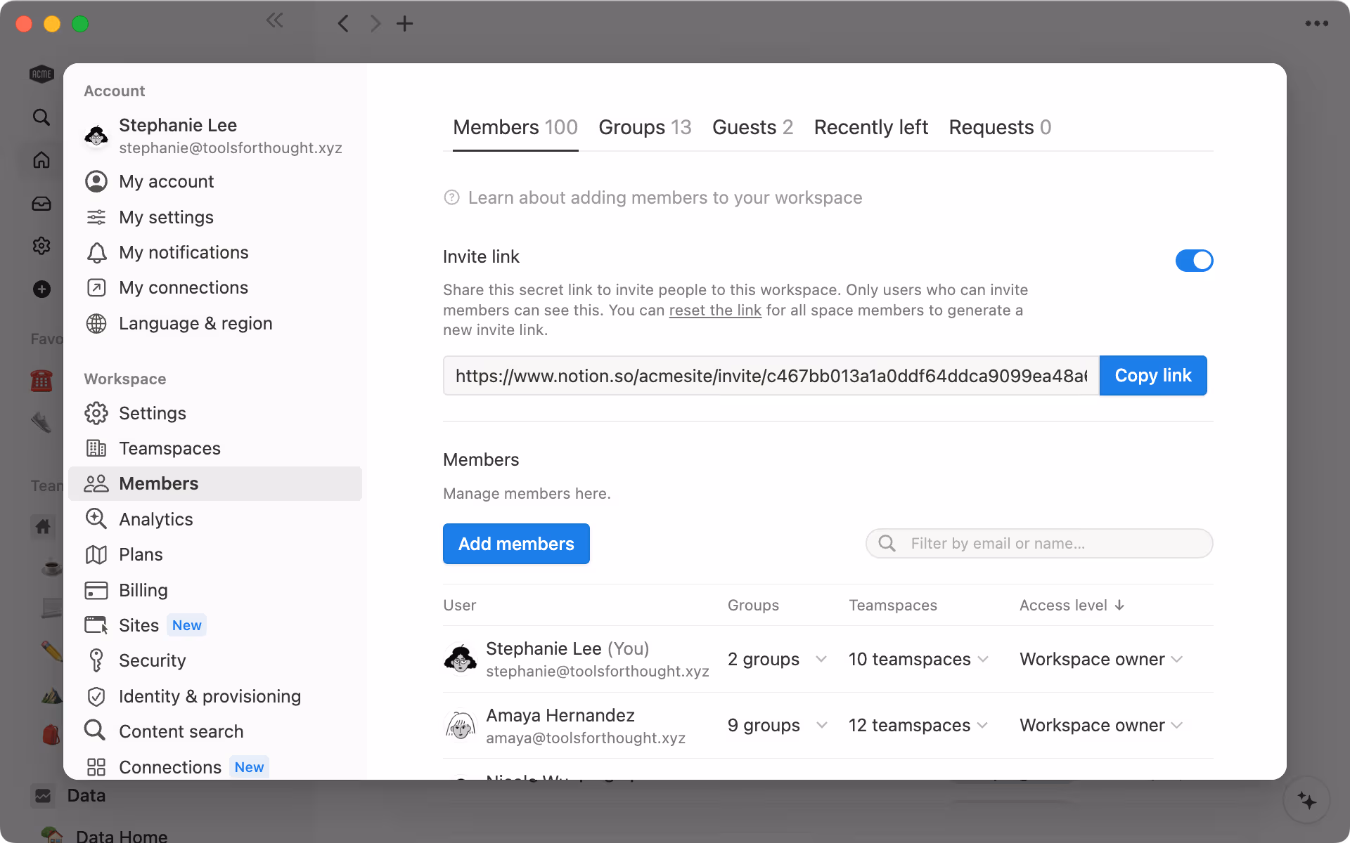 View all of your members, guests, and requests in the Settings & members menu, under "Members".